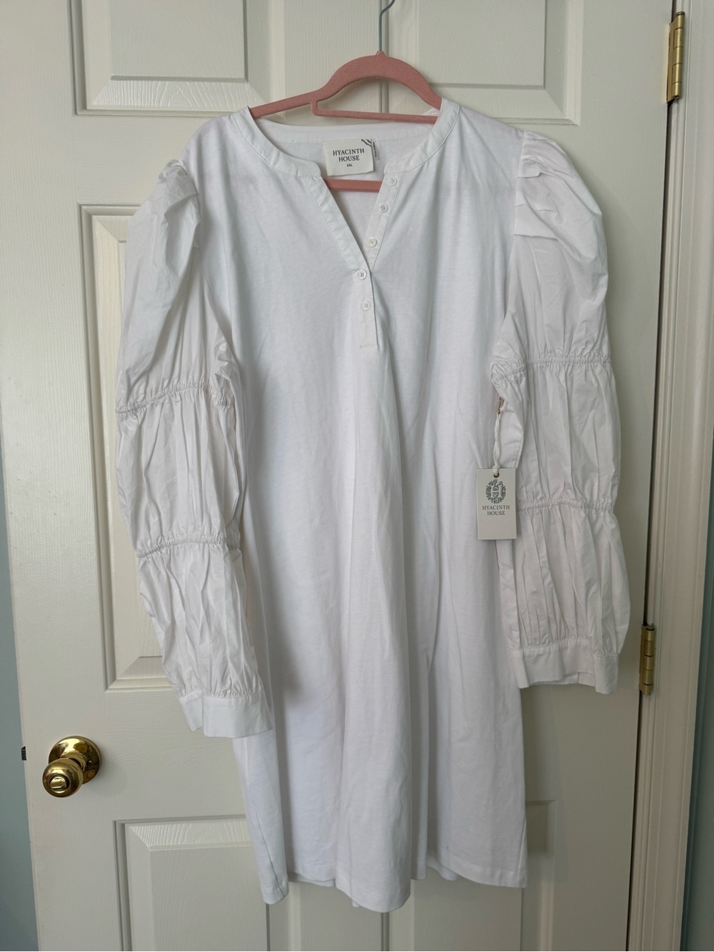 White Puff-Sleeve Tunic Dress